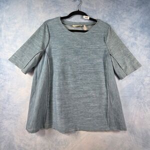 Anthropology ZOA New York Blue Heathered‎ Raw Edge Seam Short Sleeve Top Large